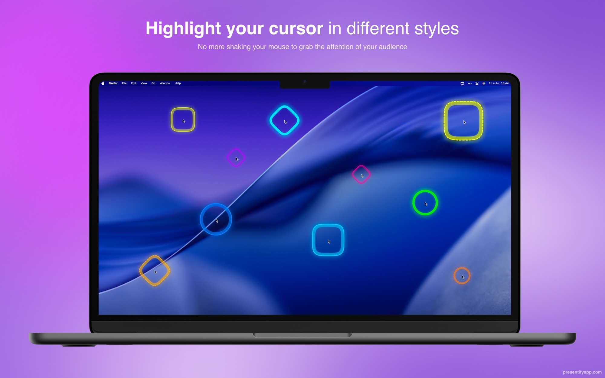 Mac cursor surrounded by a coloured Presentify highlight halo