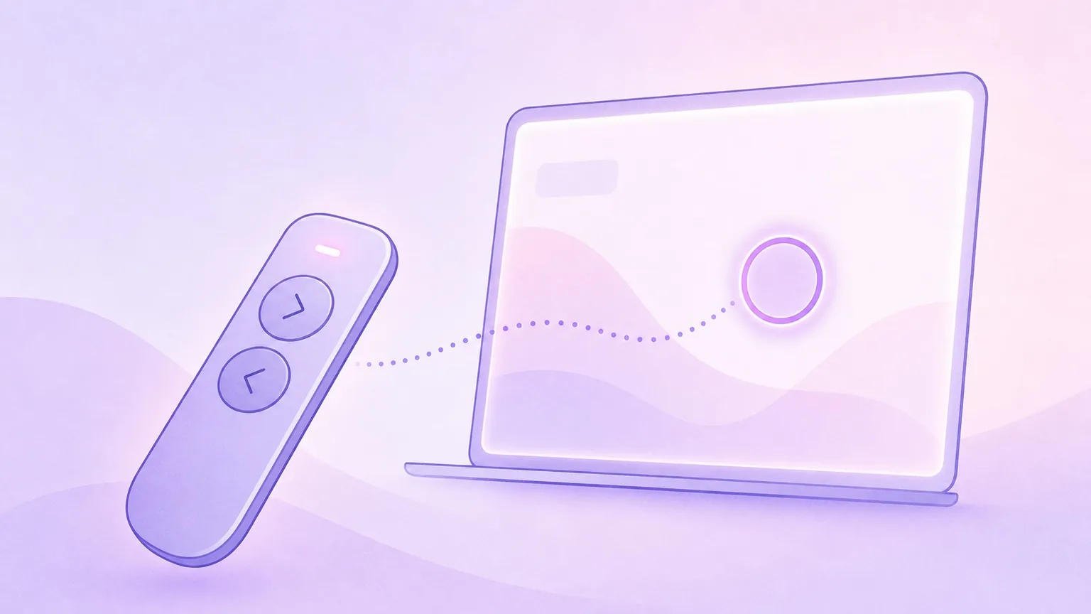 Minimal illustration of a presenter remote controlling a Mac presentation screen