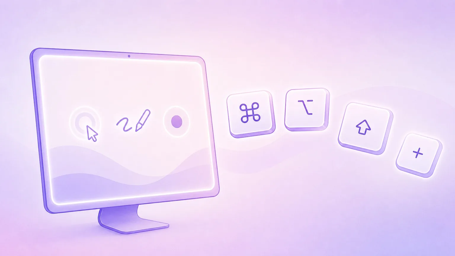 Minimal illustration of Presentify actions with floating keyboard shortcut keys