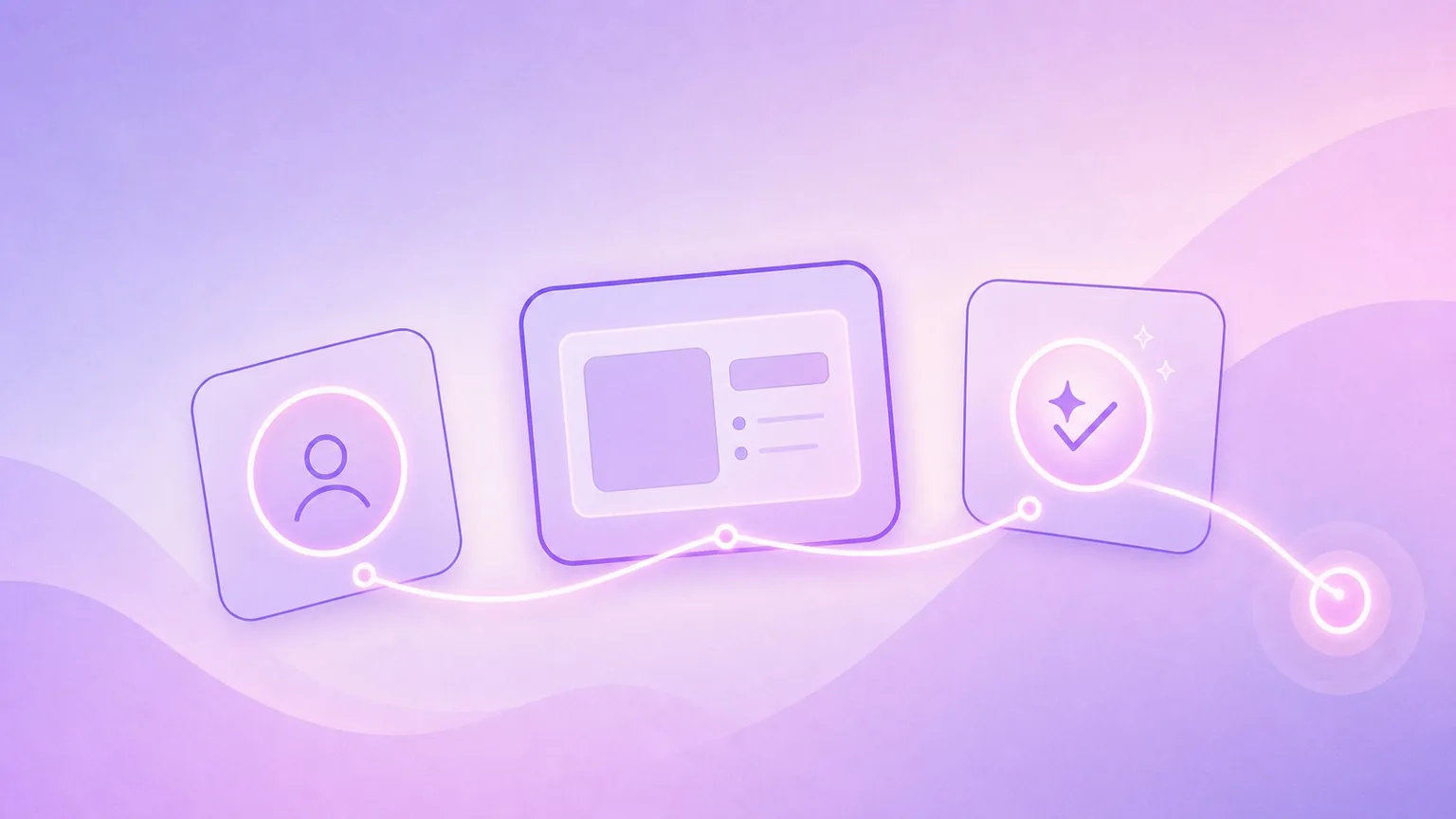 Minimal illustration of a live demo storyboard connected by a glowing visual cue path